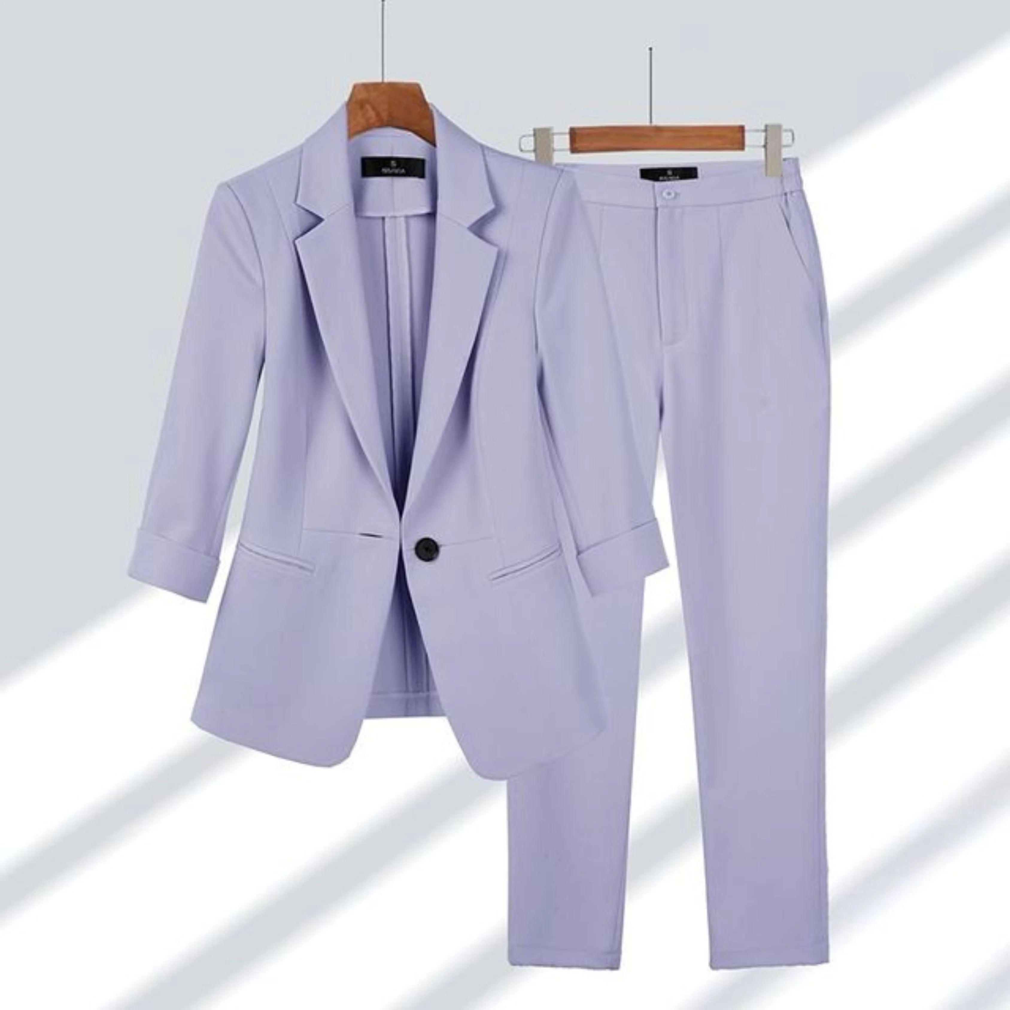 Elegant Blazer Pants Set for Women with Notched Lapel Long Sleeve Single Button Tailored Suit Style