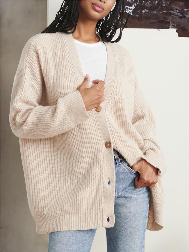 Cozy Oversized Knit Cardigan for Women with V Neck Long Sleeve Button Front Cocoon Style