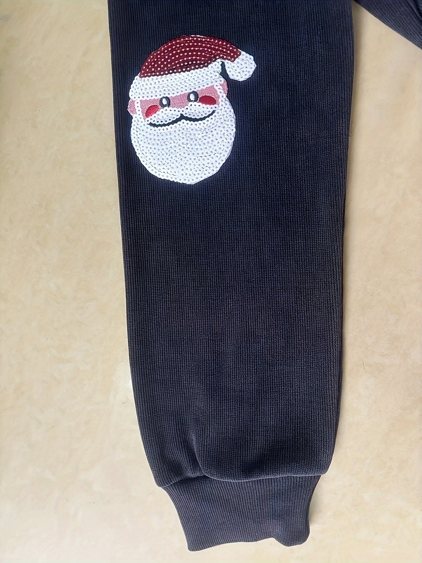 Comfortable Dark Gray Corduroy Christmas Sweater for Women with Crew Neck Long Sleeve Sequin Santa Oversized Knit Style