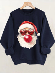 Comfortable Santa Graphic Christmas Tacky Sweater for Women with Crew Neck Long Sleeve Oversized Pullover Style