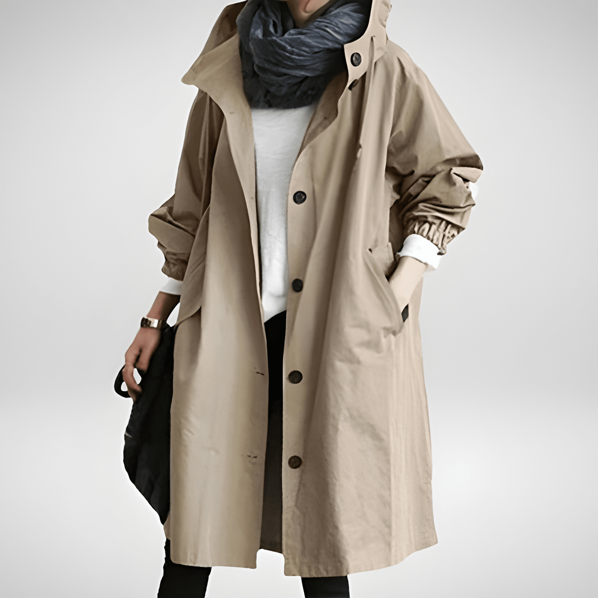Effortless Army Green Oversized Hooded Coat for Women with Button Front Drawstring Relaxed Casual Parka Style