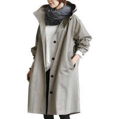 Effortless Army Green Oversized Hooded Coat for Women with Button Front Drawstring Relaxed Casual Parka Style