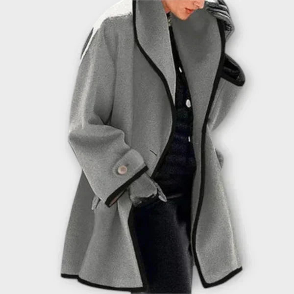 Elegant Wool Trench Coat for Women with Shawl Collar Long Sleeve Swing A Line Style