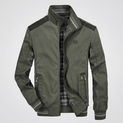 Rugged Harrington Bomber Jacket for Men with Stand Collar Long Sleeve Full Zip Striped Ribbed Style