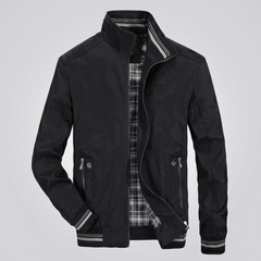 Rugged Harrington Bomber Jacket for Men with Stand Collar Long Sleeve Full Zip Striped Ribbed Style