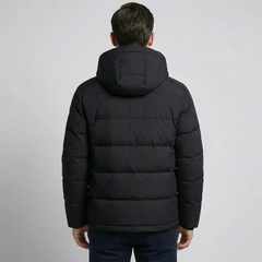 Cozy Puffer Jacket for Men with Hooded Collar Long Sleeve Zip Up Quilted Padded Winter Style