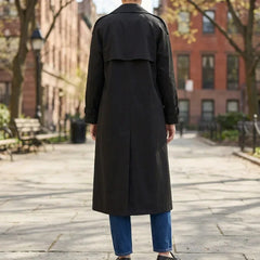 Classic Longline Winter Trench Coat for Women with Notched Lapel Long Sleeve Double Breasted Belted Style