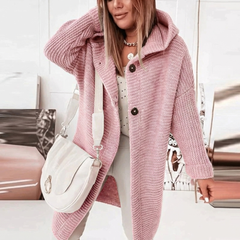 Cozy Long Knit Cardigan for Women with Hooded Collar Long Sleeve Open Front Chunky Longline Style