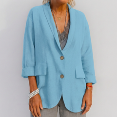 Effortless Blazer for Women with Shawl Collar Long Sleeve Two Button Open Front Relaxed Style
