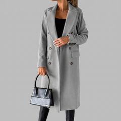 Elegant Wool Coat for Women with Peak Lapel Long Sleeve Double Breasted Longline Winter Style