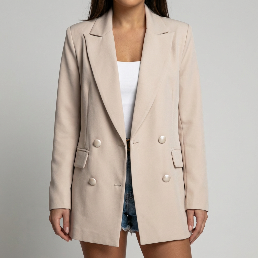Chic Blazer for Women with Peak Lapel Long Sleeve Double Breasted Ruched Oversized Style