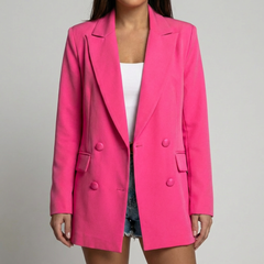 Chic Blazer for Women with Peak Lapel Long Sleeve Double Breasted Ruched Oversized Style