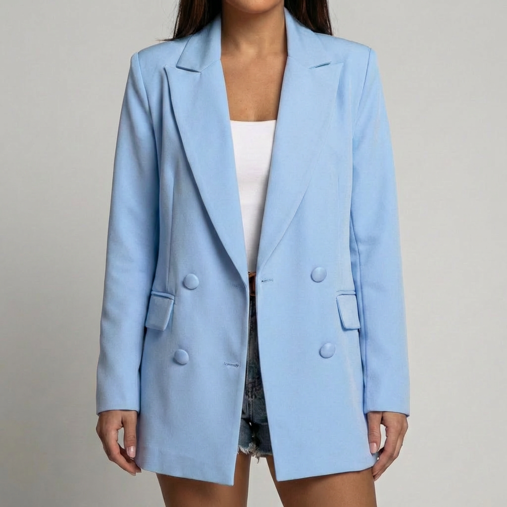 Chic Blazer for Women with Peak Lapel Long Sleeve Double Breasted Ruched Oversized Style