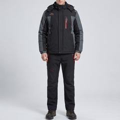 Warm Ski Suit Set for Men with Hooded Collar Long Sleeve Zip Up Insulated Two Piece Style
