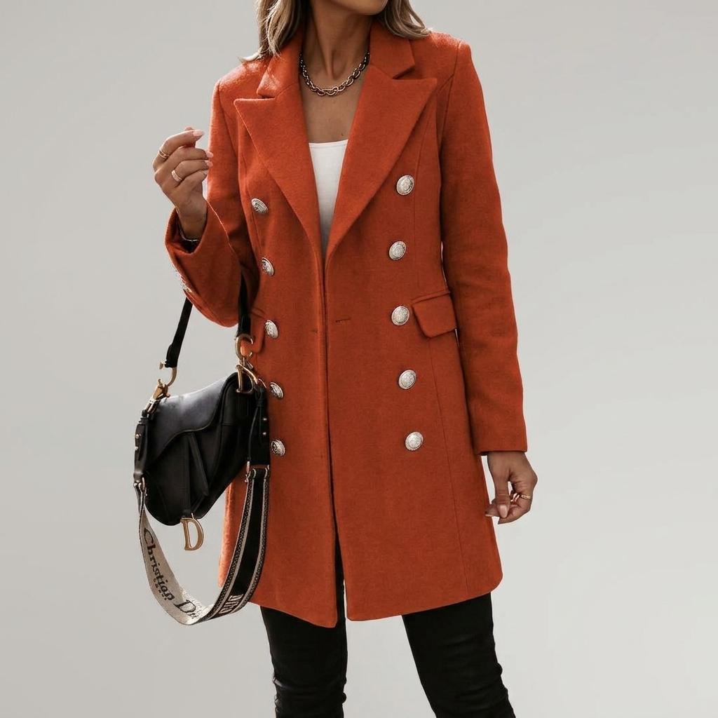 Elegant Wool Winter Coat for Women with Notched Lapel Long Sleeve Double Breasted Longline Slim Style