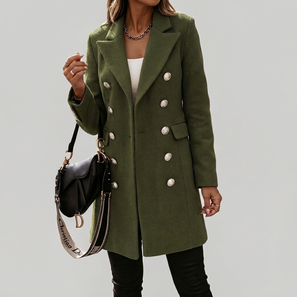 Elegant Wool Winter Coat for Women with Notched Lapel Long Sleeve Double Breasted Longline Slim Style