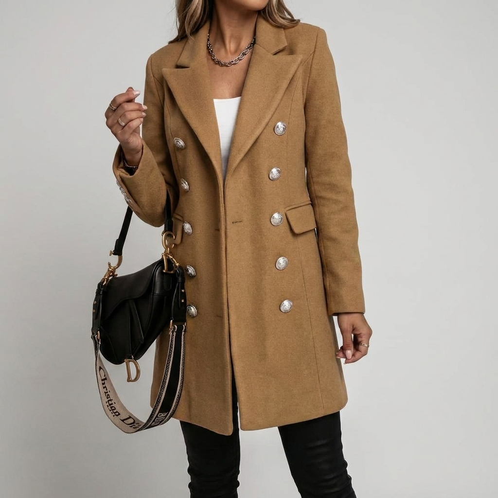 Elegant Wool Winter Coat for Women with Notched Lapel Long Sleeve Double Breasted Longline Slim Style