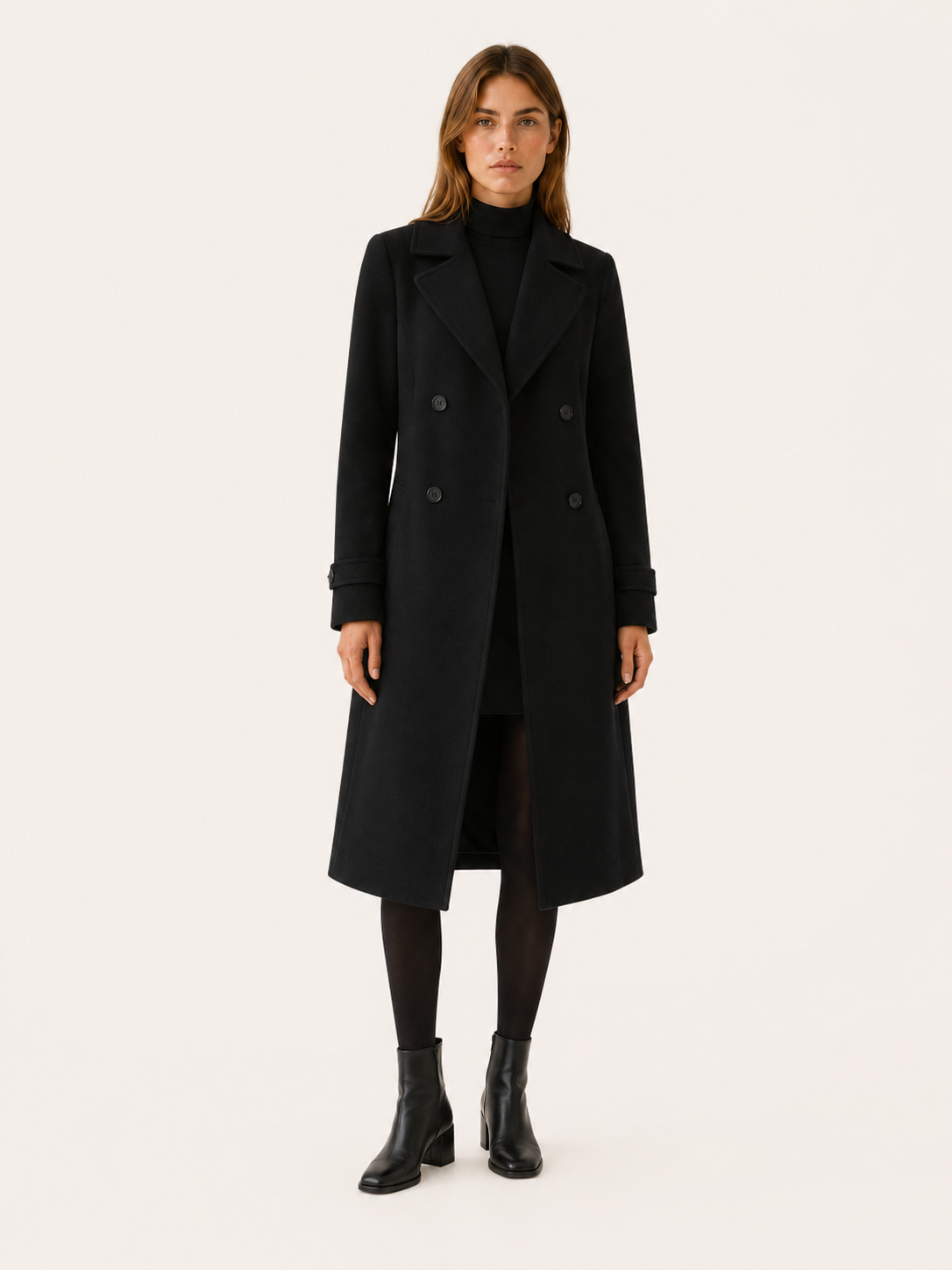 Timeless Long Trench Coat for Women with Double Breasted Notched Lapel Belted Waist Classic Style