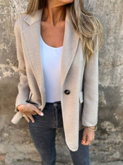 Elegant Textured Blazer for Women with Notch Lapel Long Sleeve Single Button Tailored Style
