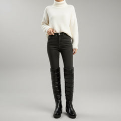 Cozy Over The Knee Boots for Women with Quilted Fleece Lined Round Toe Flatform Winter Style
