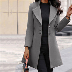 Elegant Wool Winter Coat for Women with Notched Lapel Long Sleeve Button Front Tailored Style