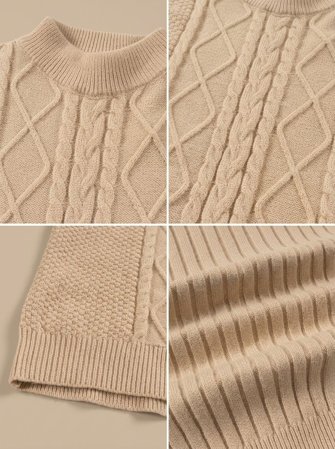 Cozy Cable Knit Sweater for Men with Mock Neck Long Sleeve Pullover Ribbed Regular Fit Style
