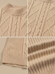 Cozy Cable Knit Sweater for Men with Mock Neck Long Sleeve Pullover Ribbed Regular Fit Style