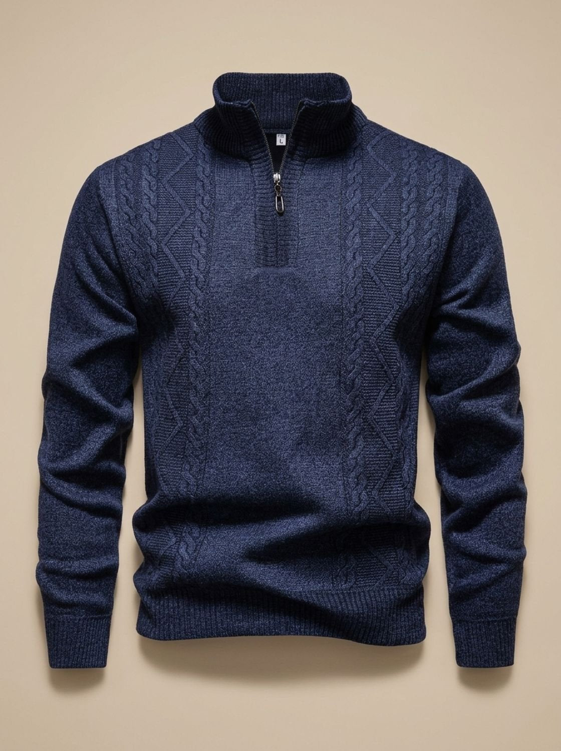 Cozy Cable Knit Quarter-Zip Sweater for Men with Stand Collar Long Sleeve Pullover Ribbed Winter Style