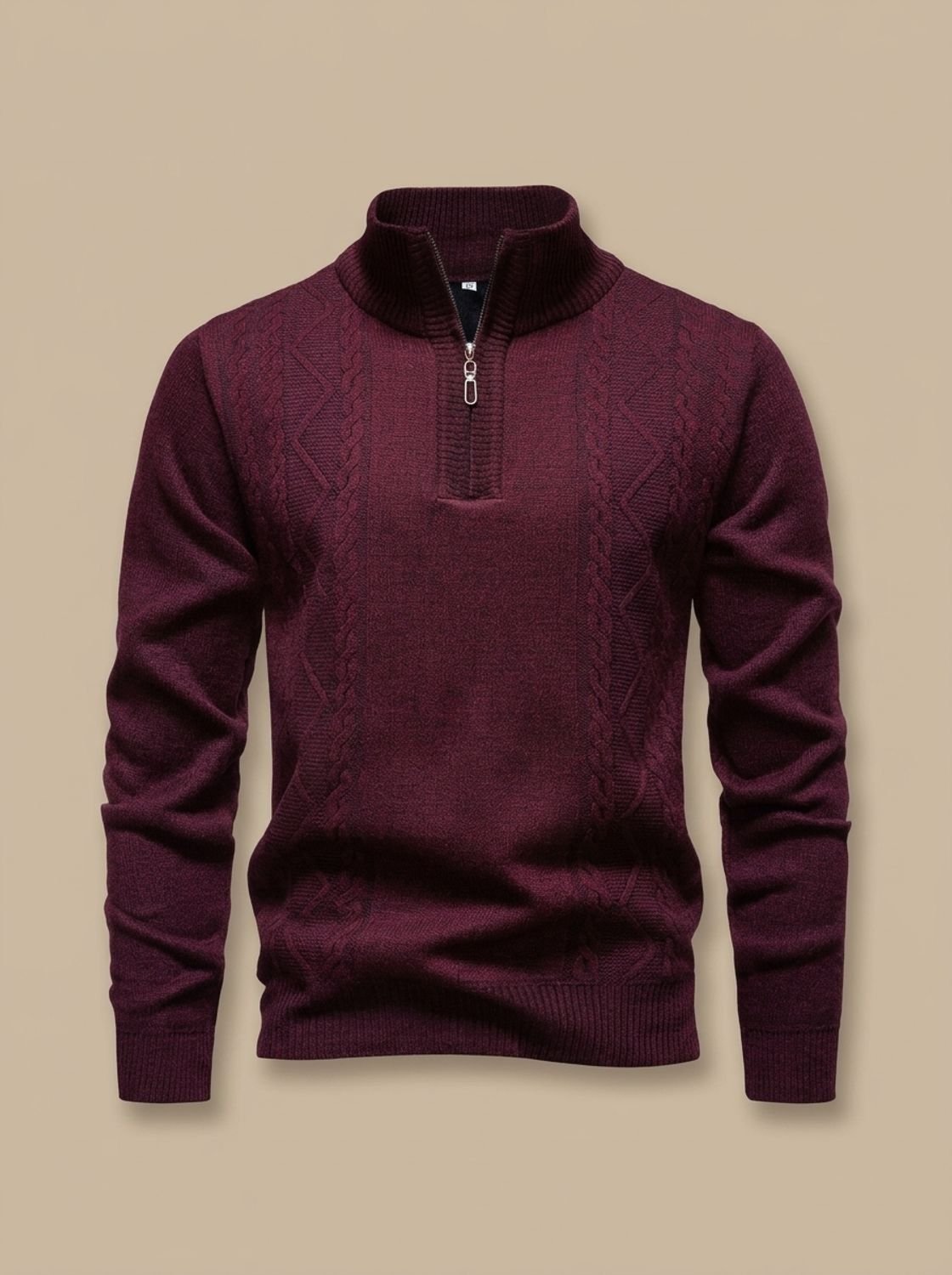 Cozy Cable Knit Quarter-Zip Sweater for Men with Stand Collar Long Sleeve Pullover Ribbed Winter Style