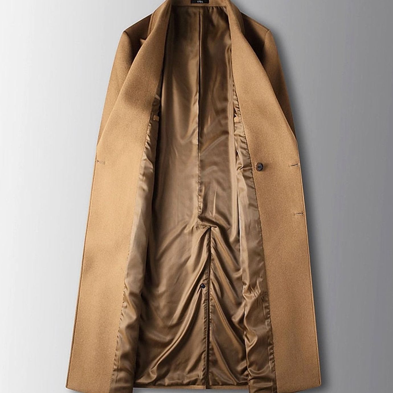 Cozy Wool Pea Coat for Men with Peak Lapel Long Sleeve Double Breasted Long Overcoat Style
