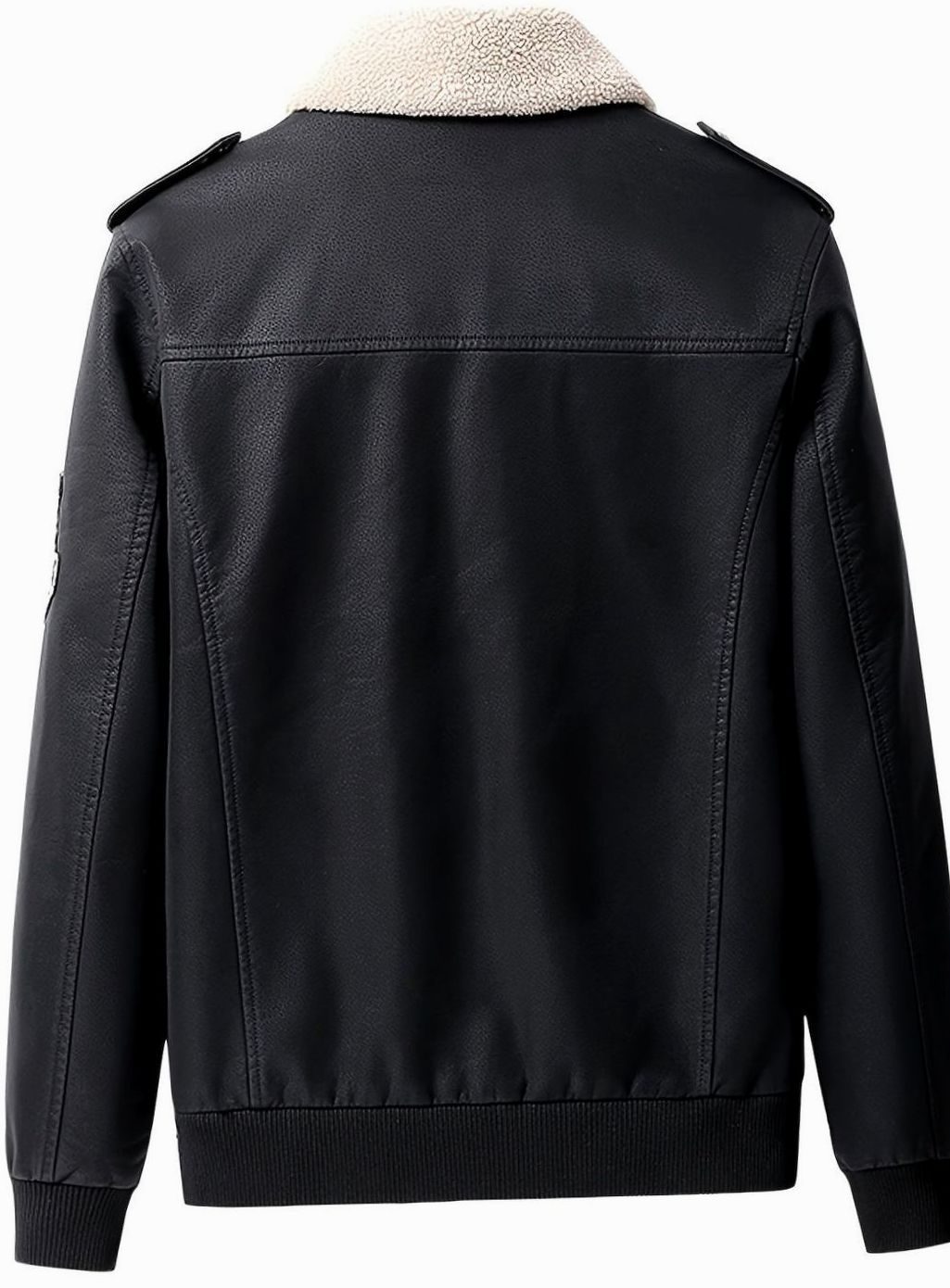 Cozy Faux Leather Aviator Bomber Jacket for Men with Sherpa Collar Long Sleeve Zip Patch Winter Style