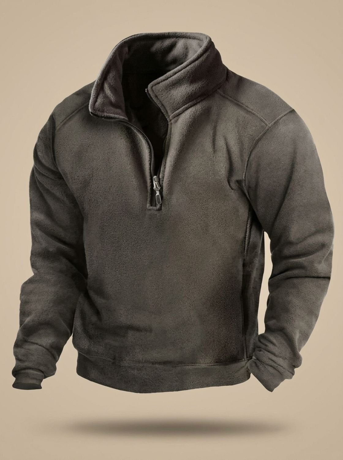 Cozy Fleece Quarter-Zip Sweater for Men with Stand Collar Long Sleeve Pullover Zip Pocket Winter Style