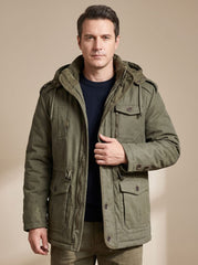 Rugged Field Parka Jacket for Men with Hooded Collar Long Sleeve Multi-Pocket Insulated Winter Style