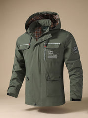 Rugged Hooded Windbreaker Jacket for Men with Water Resistant Multi-Pocket Reflective Zip Outdoor Style