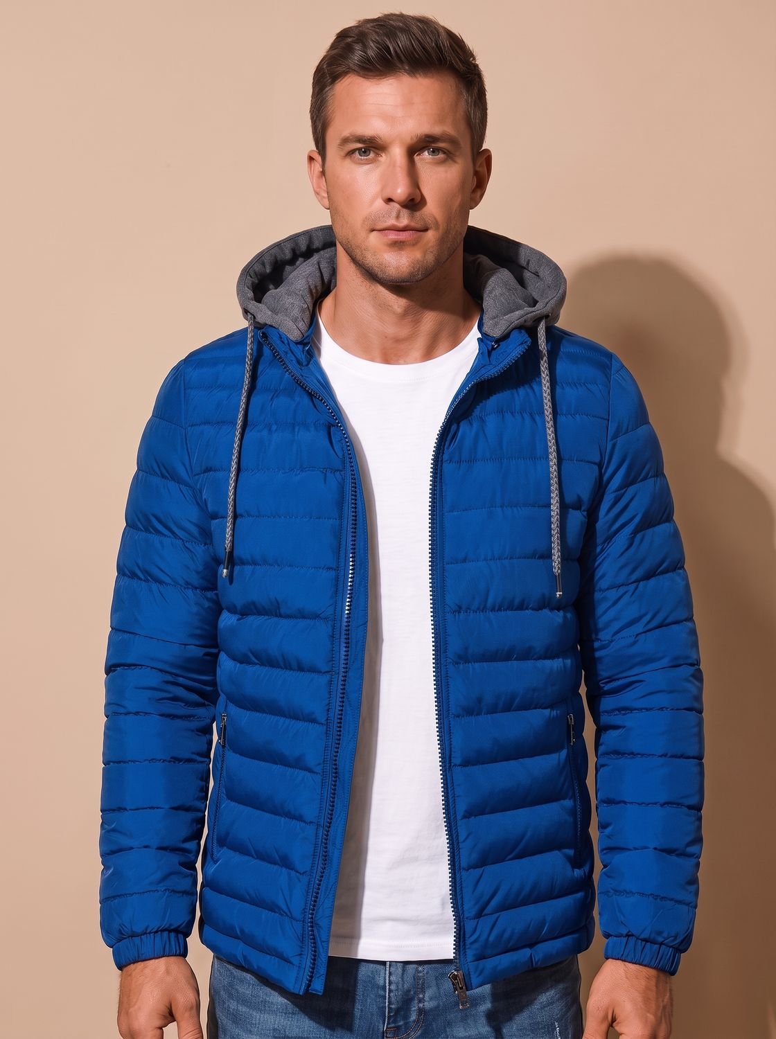 Cozy Lightweight Puffer Jacket for Men with Hooded Collar Long Sleeve Insulated Zip Winter Style