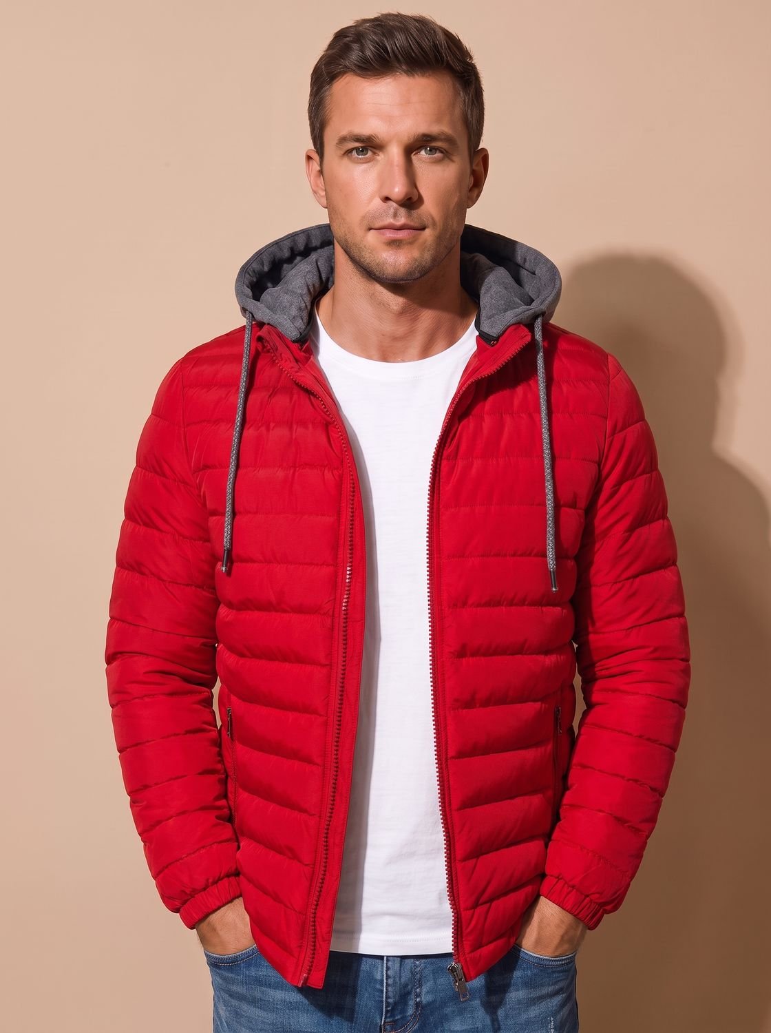 Cozy Lightweight Puffer Jacket for Men with Hooded Collar Long Sleeve Insulated Zip Winter Style