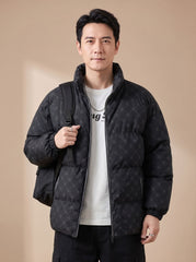 Cozy Insulated Puffer Jacket for Men with Stand Collar Long Sleeve Quilted Zip Winter Style