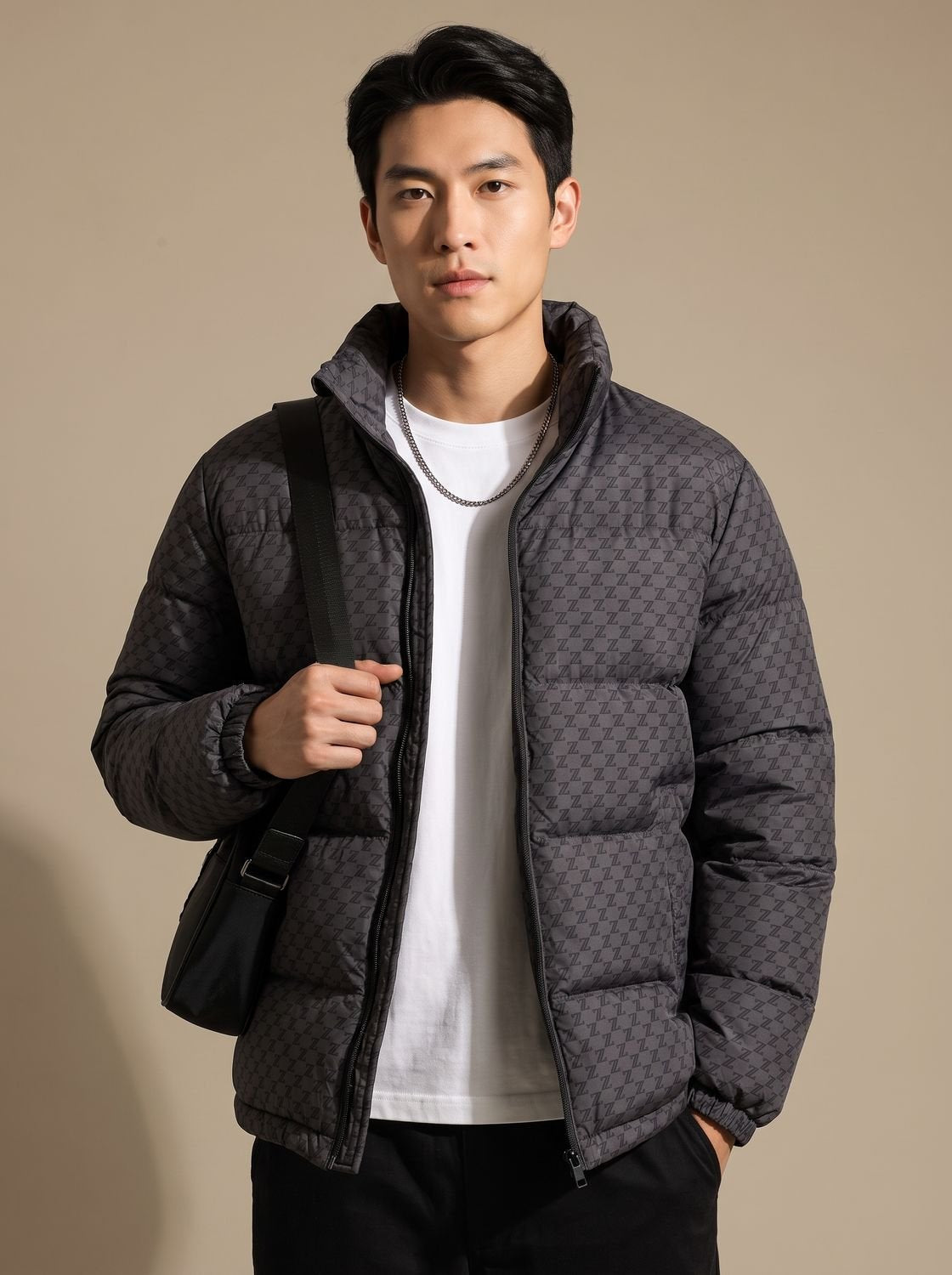 Cozy Insulated Puffer Jacket for Men with Stand Collar Long Sleeve Quilted Zip Winter Style