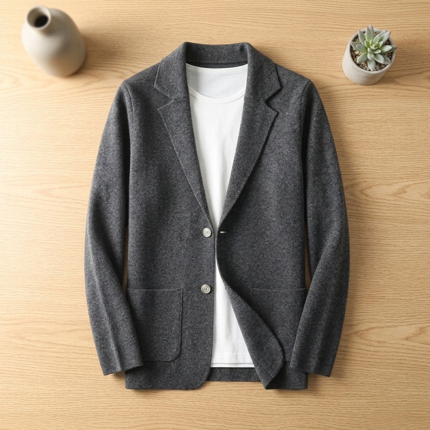 Classic Brown Cashmere Cardigan for Men with Notched Lapel Button Front Long Sleeve Sport Coat Style