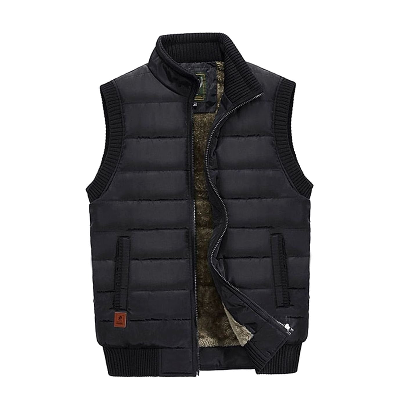 Cozy Quilted Puffer Vest for Men with Stand Collar Sleeveless Fleece Lined Zip Winter Style