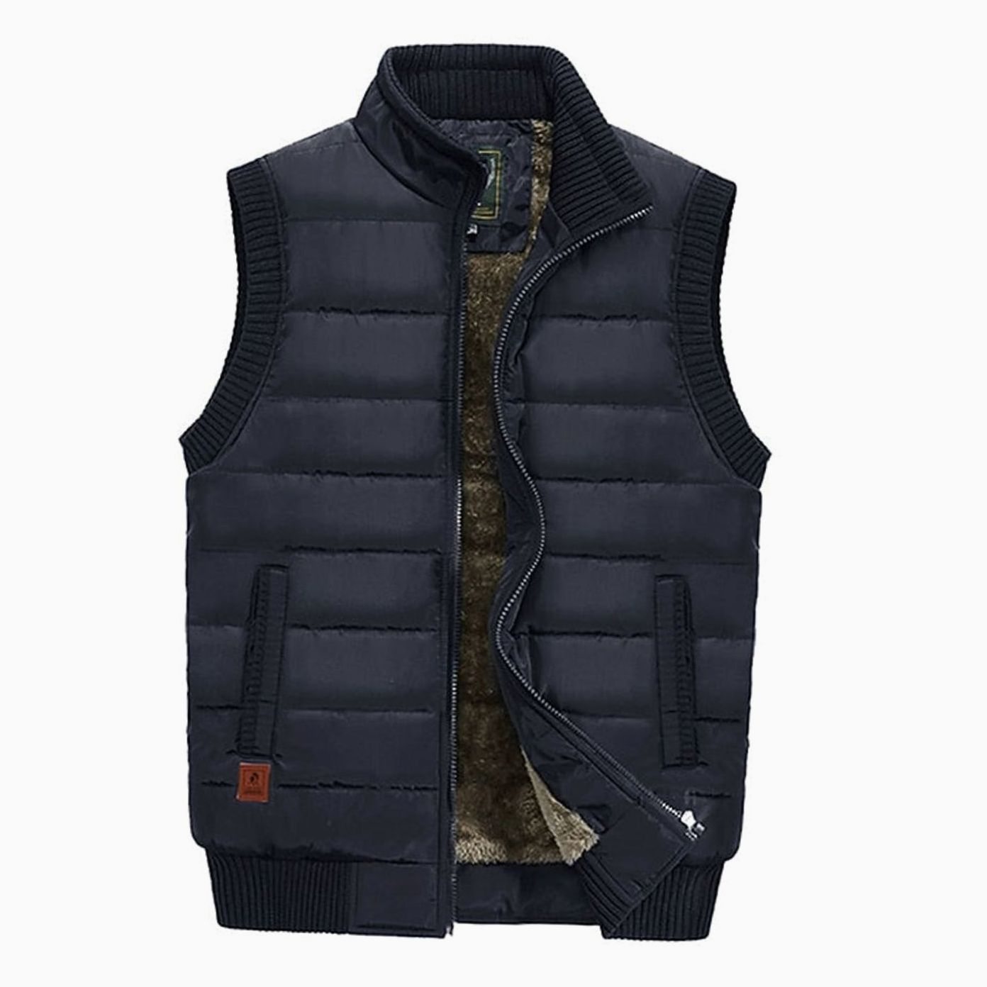 Cozy Quilted Puffer Vest for Men with Stand Collar Sleeveless Fleece Lined Zip Winter Style