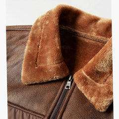 Cozy Faux Leather Puffer Jacket for Men with Shearling Collar Long Sleeve Quilted Zip Winter Style