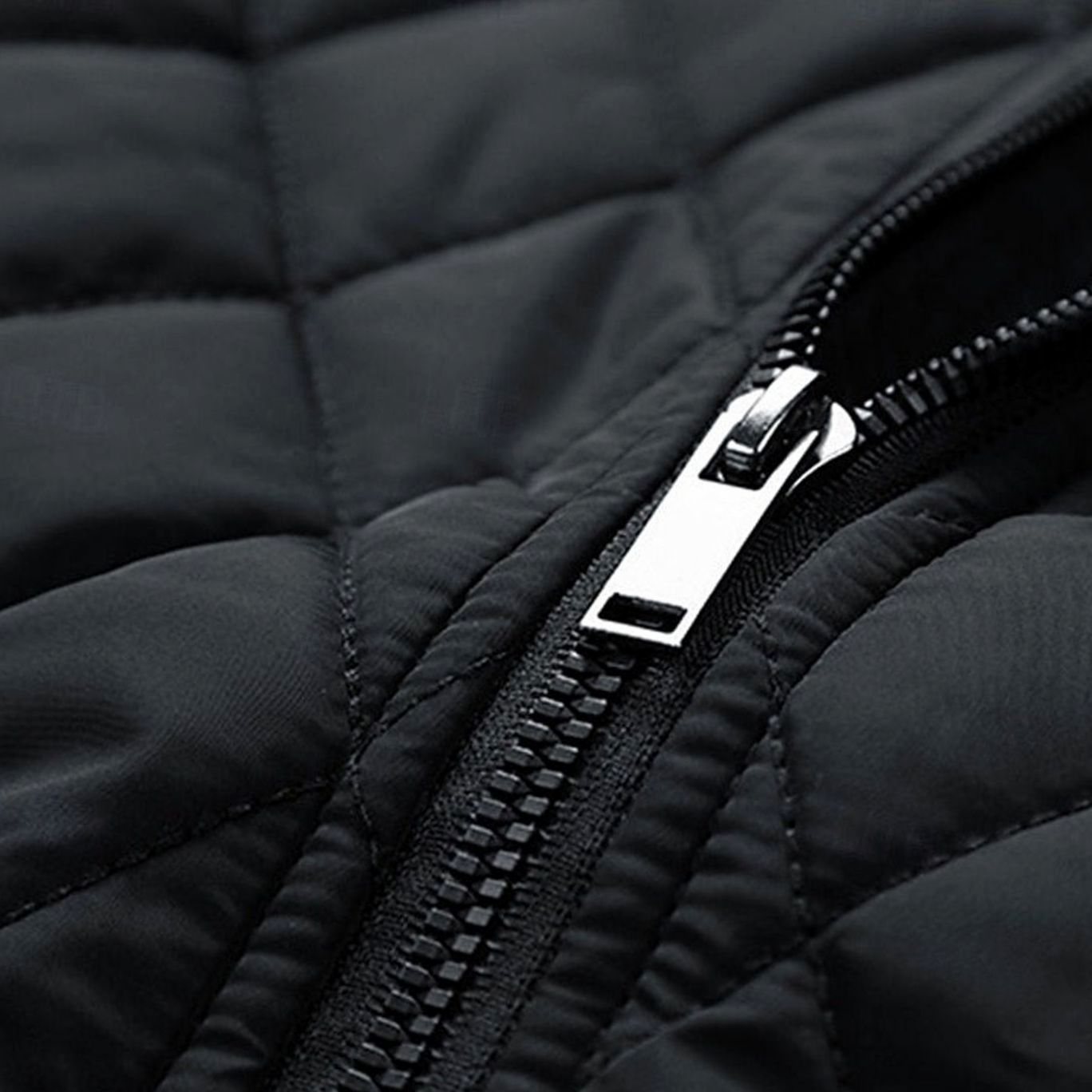Cozy Diamond Quilted Moto Jacket for Men with Stand Collar Long Sleeve Full Zip Bomber Winter Style