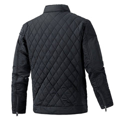 Cozy Diamond Quilted Moto Jacket for Men with Stand Collar Long Sleeve Full Zip Bomber Winter Style