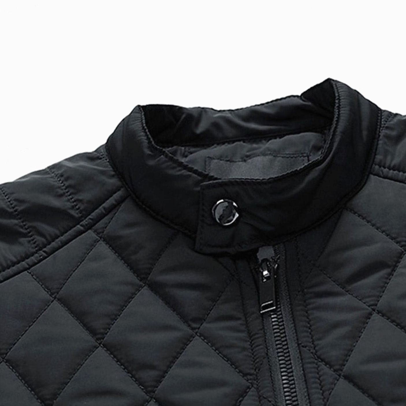 Cozy Diamond Quilted Moto Jacket for Men with Stand Collar Long Sleeve Full Zip Bomber Winter Style