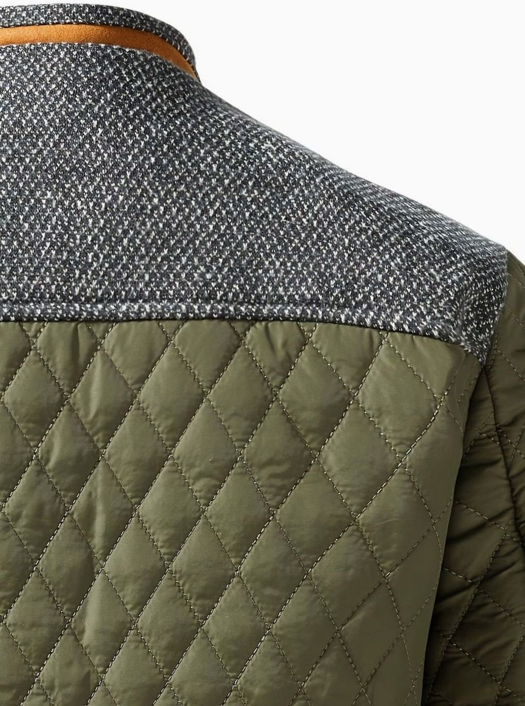 Cozy Diamond Quilted Jacket for Men with Stand Collar Long Sleeve Snap Front Insulated Winter Style