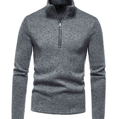 Cozy Marled Knit Quarter-Zip Sweater for Men with Mock Neck Long Sleeve Pullover Ribbed Winter Style