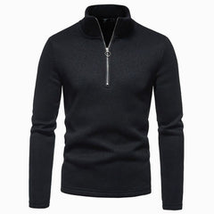 Cozy Marled Knit Quarter-Zip Sweater for Men with Mock Neck Long Sleeve Pullover Ribbed Winter Style