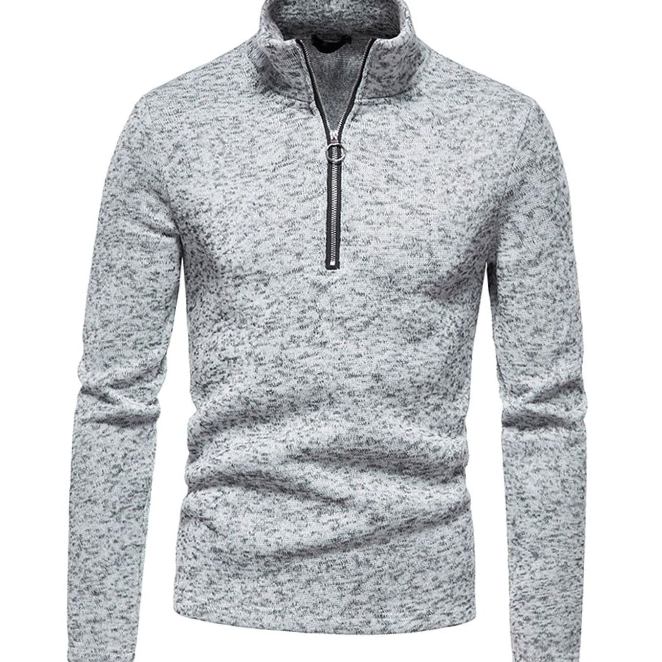 Cozy Marled Knit Quarter-Zip Sweater for Men with Mock Neck Long Sleeve Pullover Ribbed Winter Style