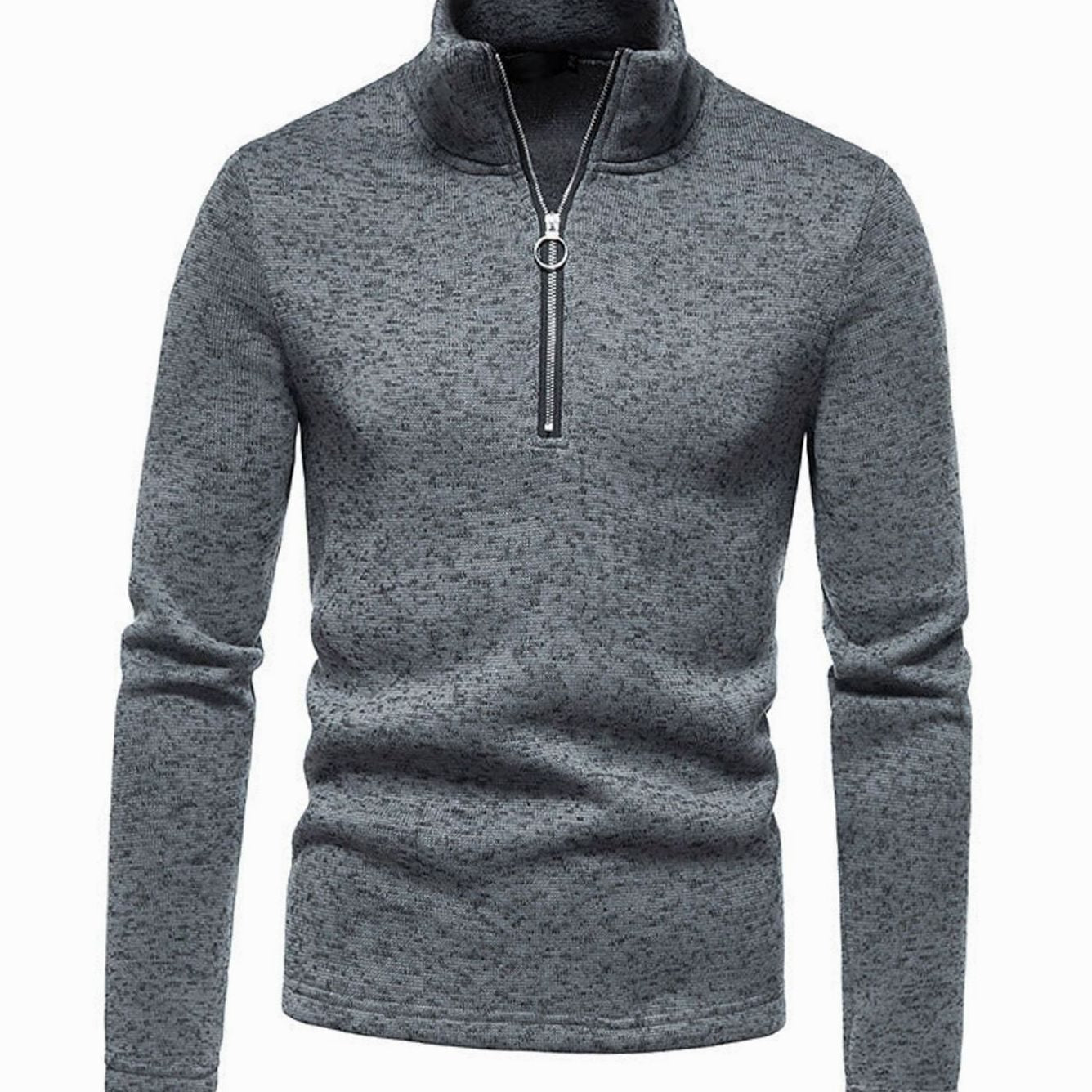 Cozy Marled Knit Quarter-Zip Sweater for Men with Mock Neck Long Sleeve Pullover Ribbed Winter Style